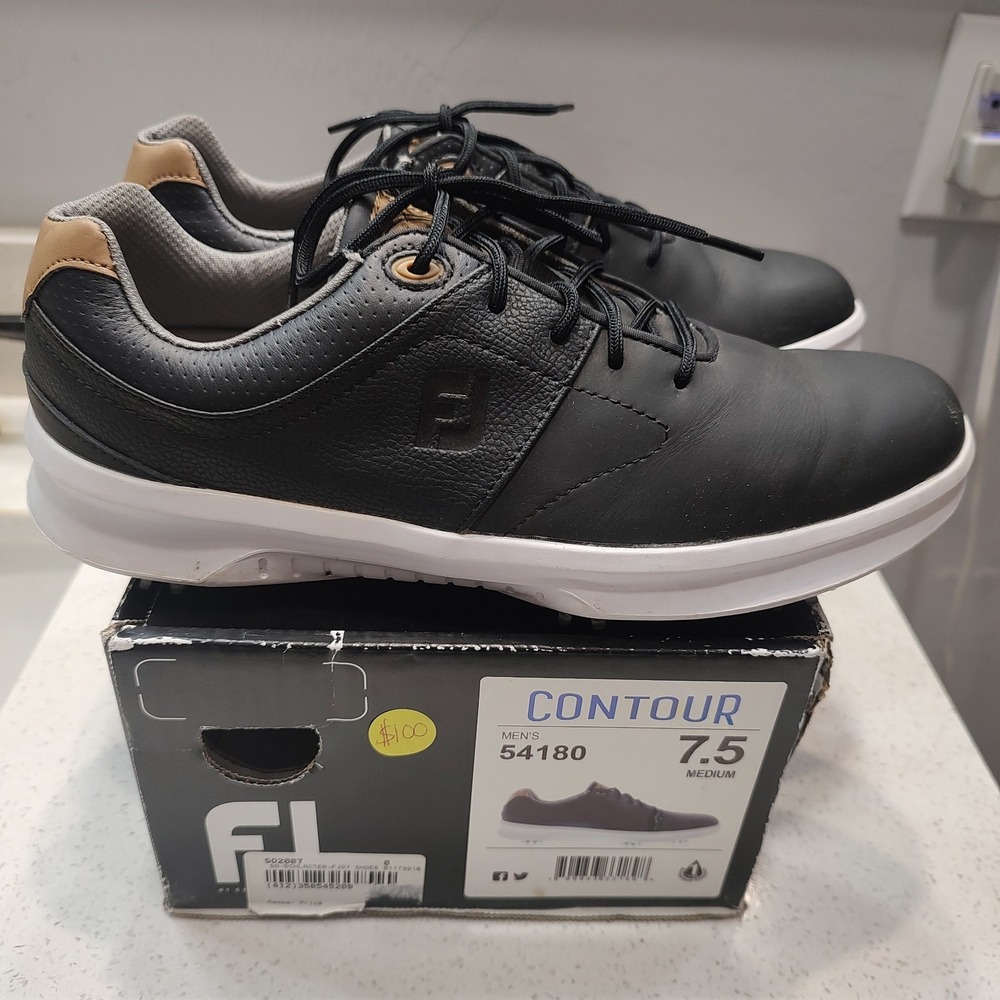 FootJoy Contour 54180 Black Tan Leather Luxe Men Golf Shoe Sz 7.5 Gorpcore